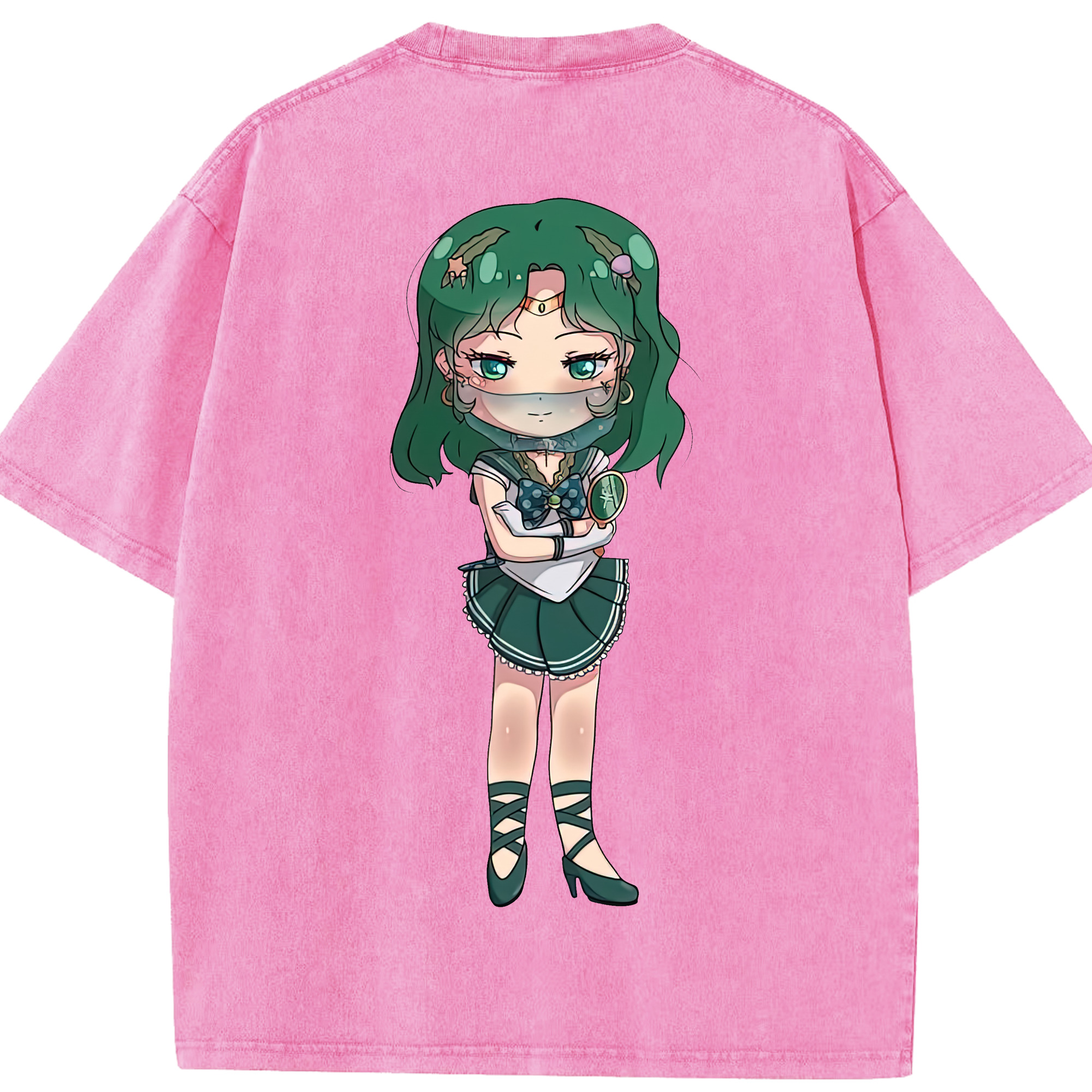 （画像用） 美少女戦士セーラームーン 海王 みちる（かいおう みちる） Sailor Moon Kaiou Michiru 綿100% ヴィンテージ風 半袖Tシャツ（背面プリント）